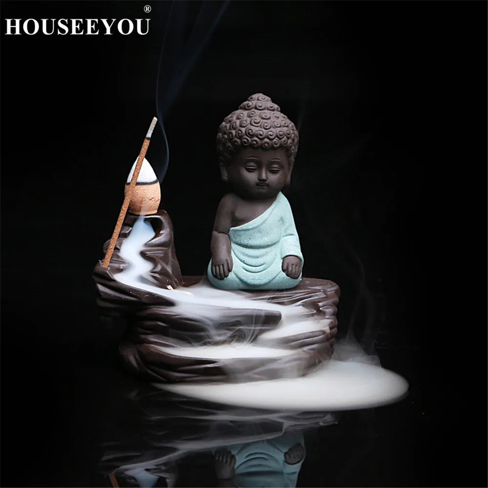 Spiritual Abacus Little Monk Backflow Incense Burner – Small Buddha Zen Aroma Censer for Home, Office, or Teahouse Decor