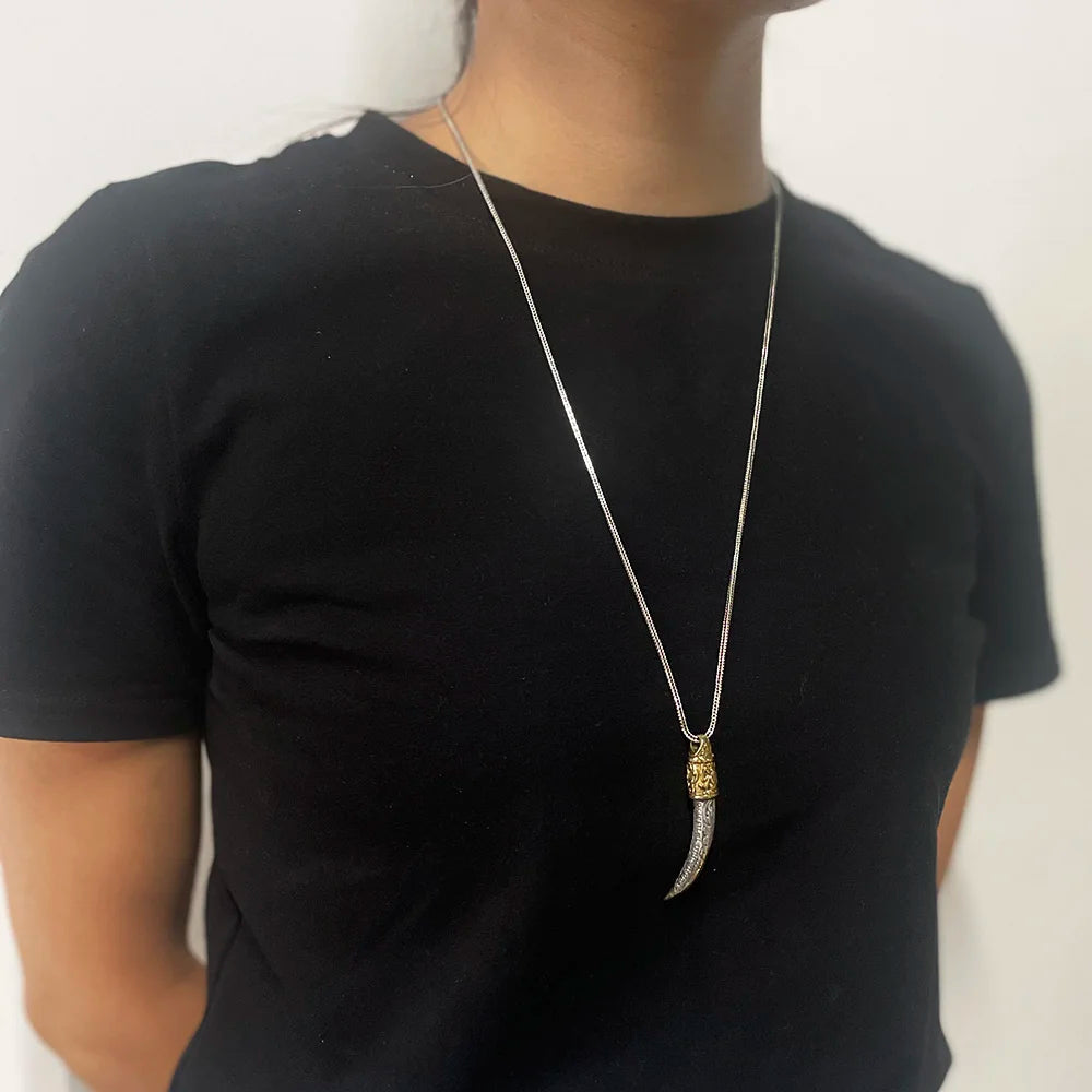 🐺 Spiritual Abacus 925 Sterling Silver Wolf Tooth Pendant – Viking-Inspired Animal Talisman Necklace for Men