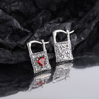 Spiritual Abacus Vintage Sterling Silver Lock Earrings with Heart-Shaped Zircon (S925)