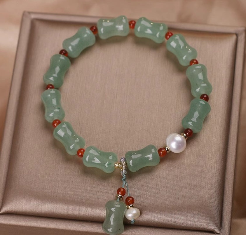 Spiritual Abacus Green Mori Style Natural Green Aventurine Bamboo Jade Bracelet