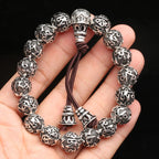 Spiritual Abacus Tibetan Silver Mantra Bracelet – Handmade Nepalese Heart Sutra & Six-Word Mantra Bead Bracelet