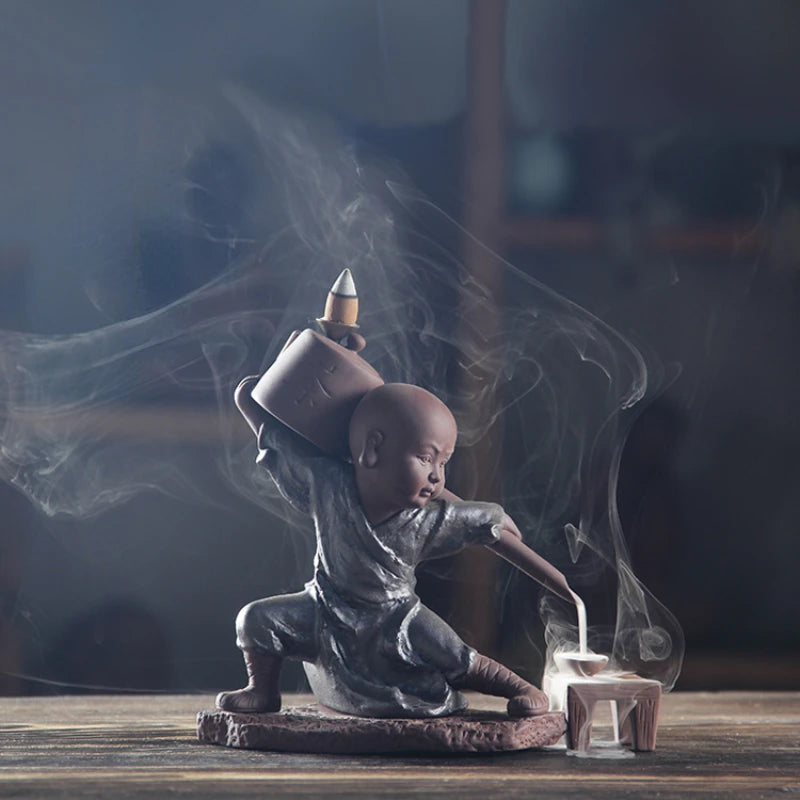 Spiritual Abacus Large Kung Fu Monk Backflow Incense Burner – Sandalwood Ceramic Waterfall Incense Holder for Home & Meditation Decor