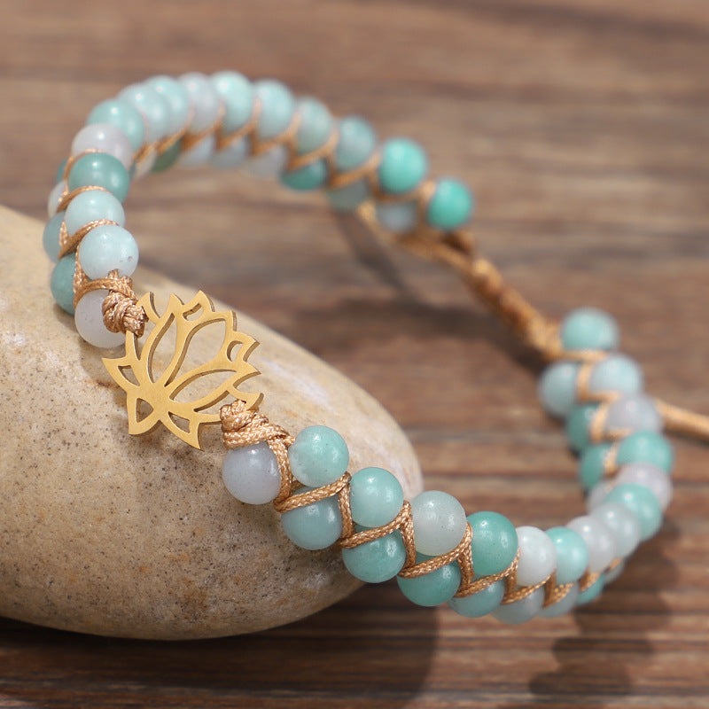 Spiritual Abacus Hand-Woven Double Layer Natural Stone Bracelet with Om & Lotus