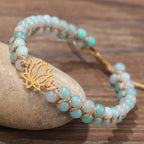 Spiritual Abacus Hand-Woven Double Layer Natural Stone Bracelet with Om & Lotus