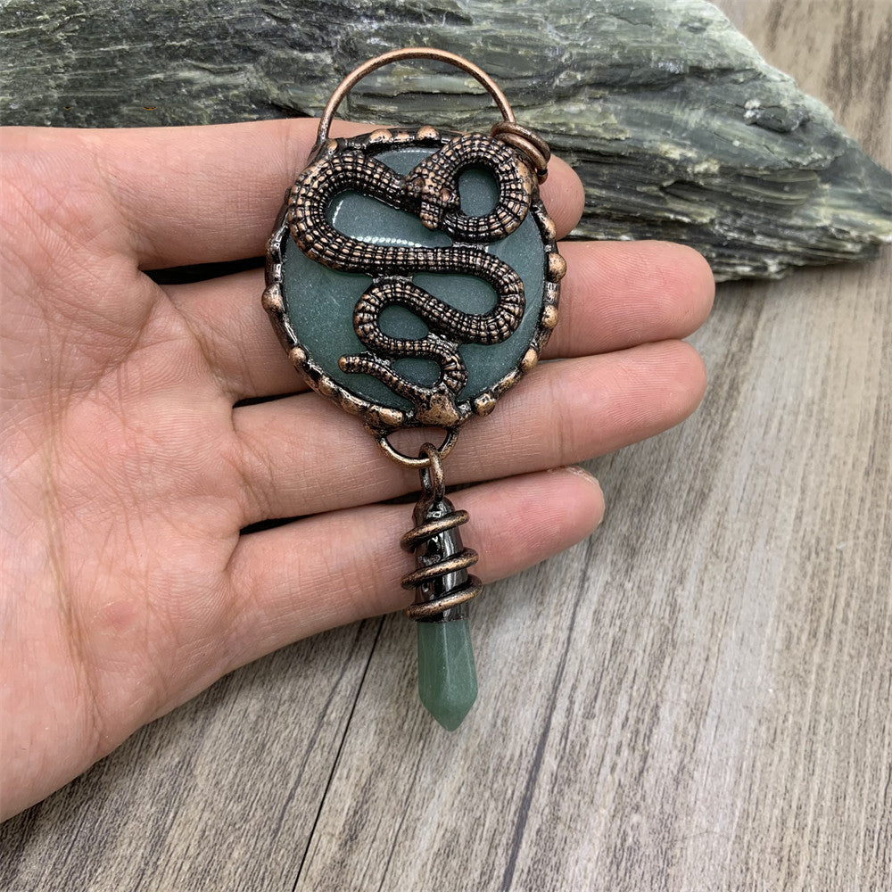 Spiritual Abacus Natural Crystal Vintage Green Aventurine Dragon Snake Pendant