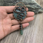 Spiritual Abacus Natural Crystal Vintage Green Aventurine Dragon Snake Pendant