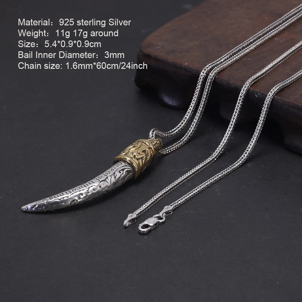 🐺 Spiritual Abacus 925 Sterling Silver Wolf Tooth Pendant – Viking-Inspired Animal Talisman Necklace for Men