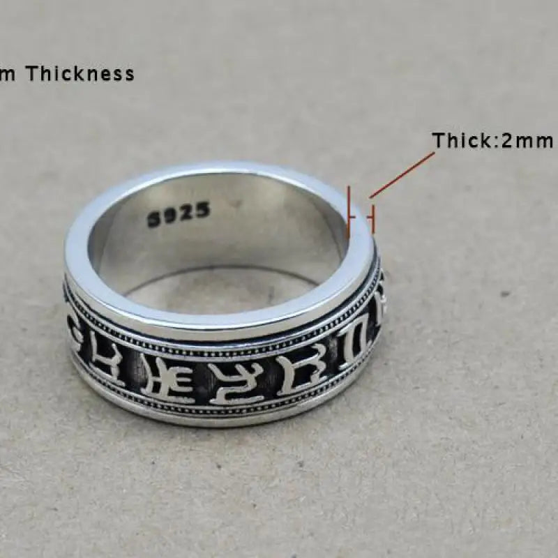 🔄 Spiritual Abacus 925 Sterling Silver Spinner Ring – Rotatable Om Mani Padme Hum Mantra Ring 