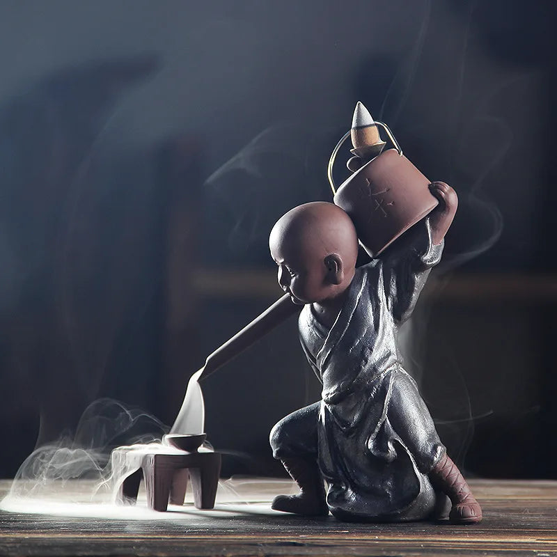 Spiritual Abacus Large Kung Fu Monk Backflow Incense Burner – Sandalwood Ceramic Waterfall Incense Holder for Home & Meditation Decor