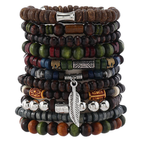 Spiritual Abacus 22-Piece Bohemian Retro Wooden Bead Bracelet Set