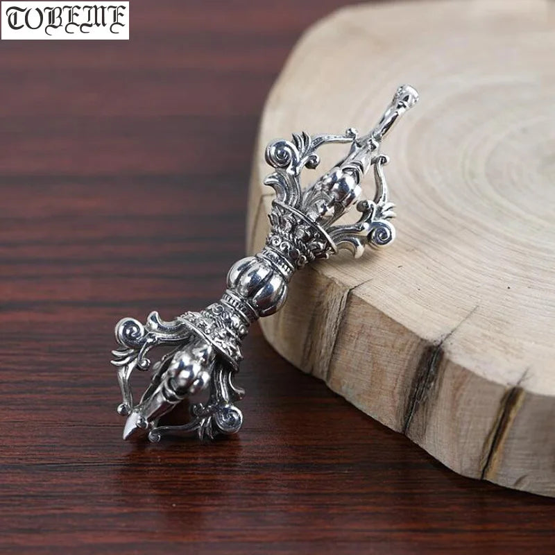 Spiritual Abacus ⚡ 925 Silver Tibetan Dorje Pendant Solid Sterling Vajra Amulet
