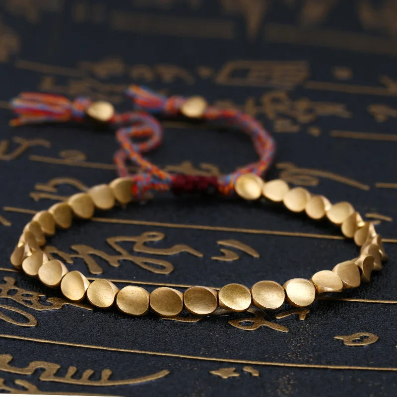 Spiritual Abacus Handmade Tibetan Copper Bead Bracelet – Adjustable Braided Rope Bracelet for Men & Women, Boho Vintage Jewelry Gift