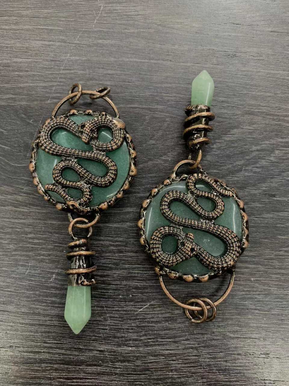 Spiritual Abacus Natural Crystal Vintage Green Aventurine Dragon Snake Pendant