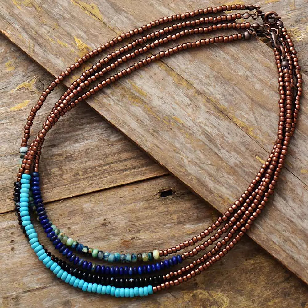🌼 Spiritual Abacus Boho Seed Bead Choker – Vintage-Inspired Beaded Necklace for Women