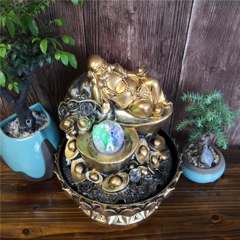 Spiritual Abacus Lucky Feng Shui Gold Maitreya Buddha Fountain
