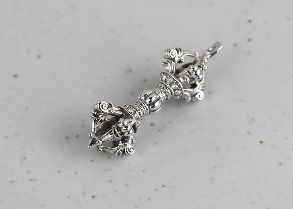 Spiritual Abacus ⚡ 925 Silver Tibetan Dorje Pendant Solid Sterling Vajra Amulet