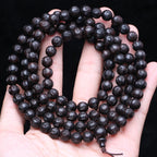 Spiritual Abacus Natural Ebony 108 Mala Beads – Tibetan Six-Character Mantra Turning Wheel Rosary Necklace