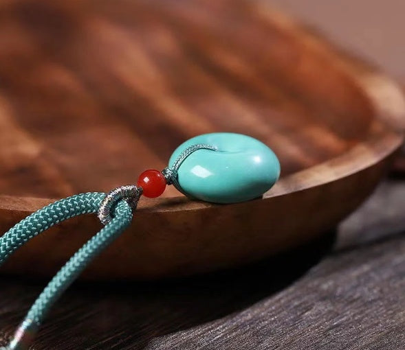 Spiritual Abacus High Porcelain Turquoise Bread Ring Safety Buckle Pendant