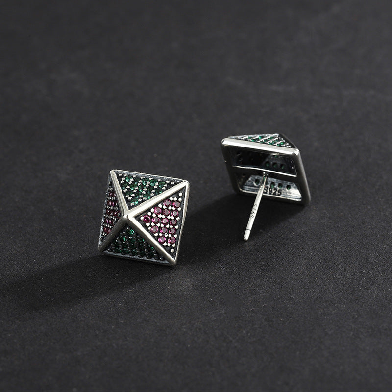 Spiritual Abacus 925 Sterling Silver Pyramid Earrings with Colorful Zirconia