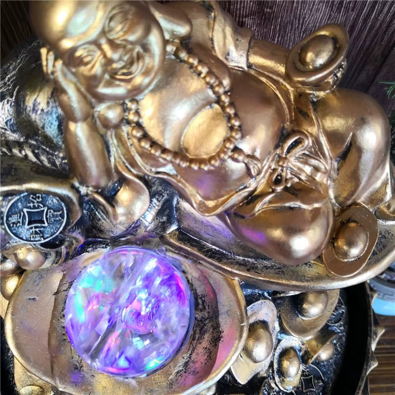 Spiritual Abacus Lucky Feng Shui Gold Maitreya Buddha Fountain