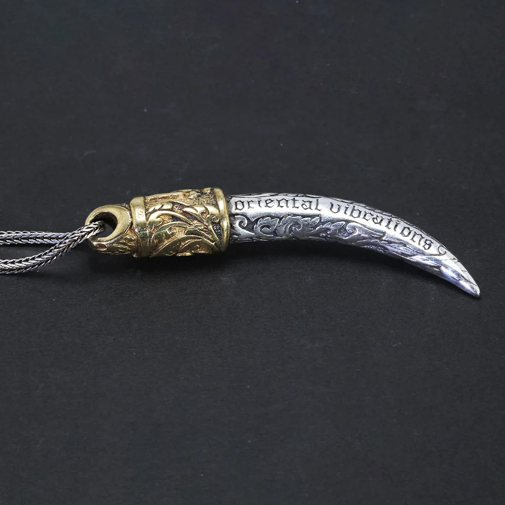 🐺 Spiritual Abacus 925 Sterling Silver Wolf Tooth Pendant – Viking-Inspired Animal Talisman Necklace for Men