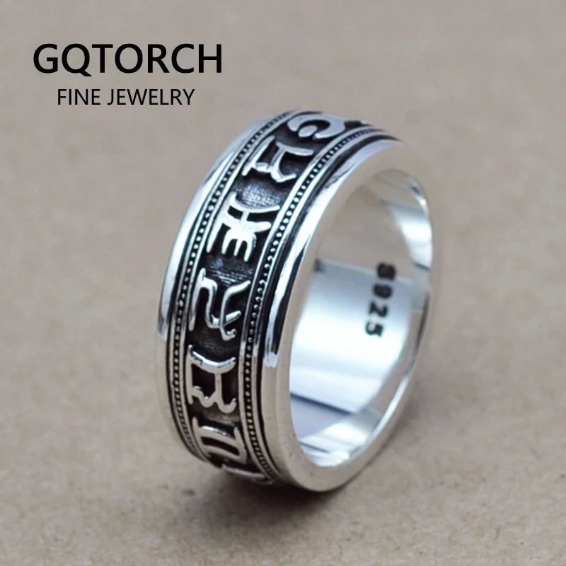 🔄 Spiritual Abacus 925 Sterling Silver Spinner Ring – Rotatable Om Mani Padme Hum Mantra Ring 