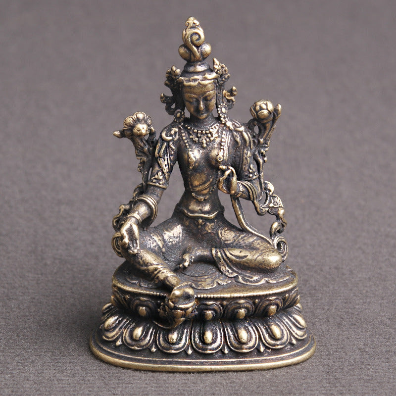 Spiritual Abacus Brass Antique Green Tara Buddha Statue Decoration