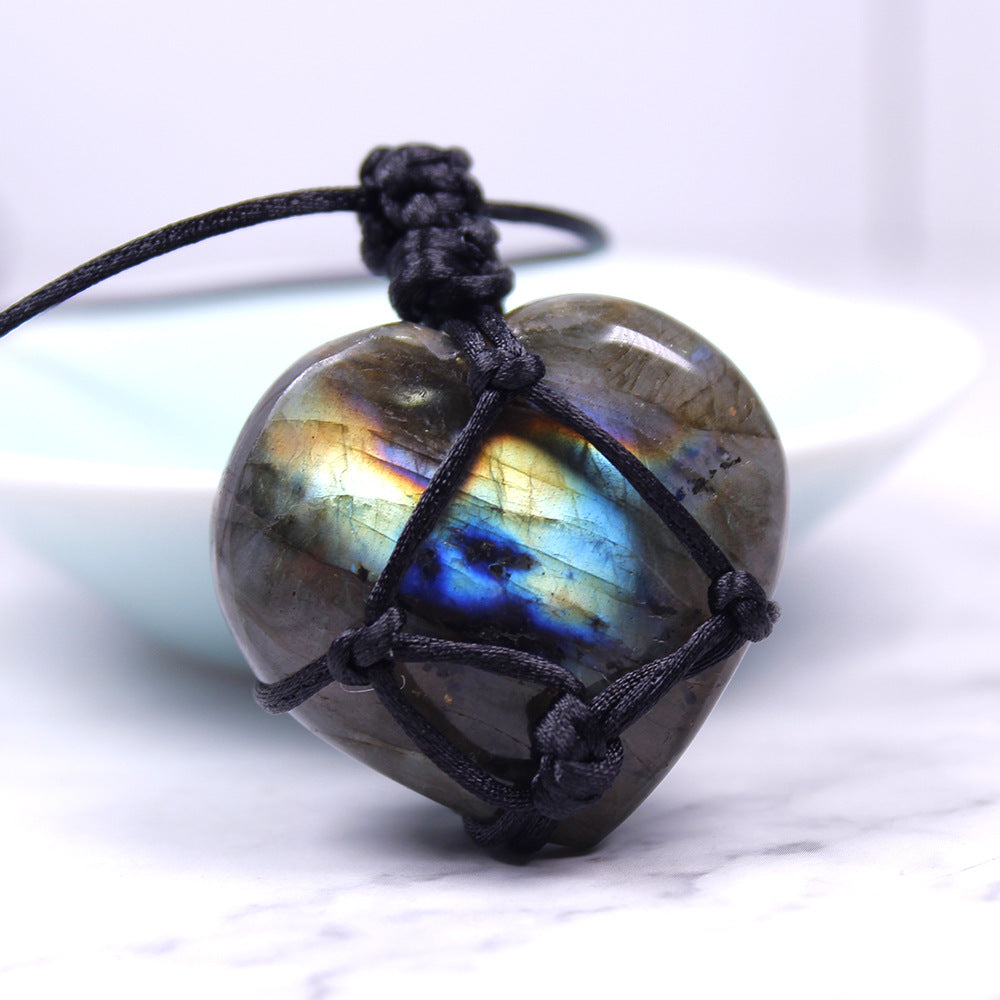Spiritual Abacus Natural Feldspar Moonstone Net Pendant Necklace with Blue Light