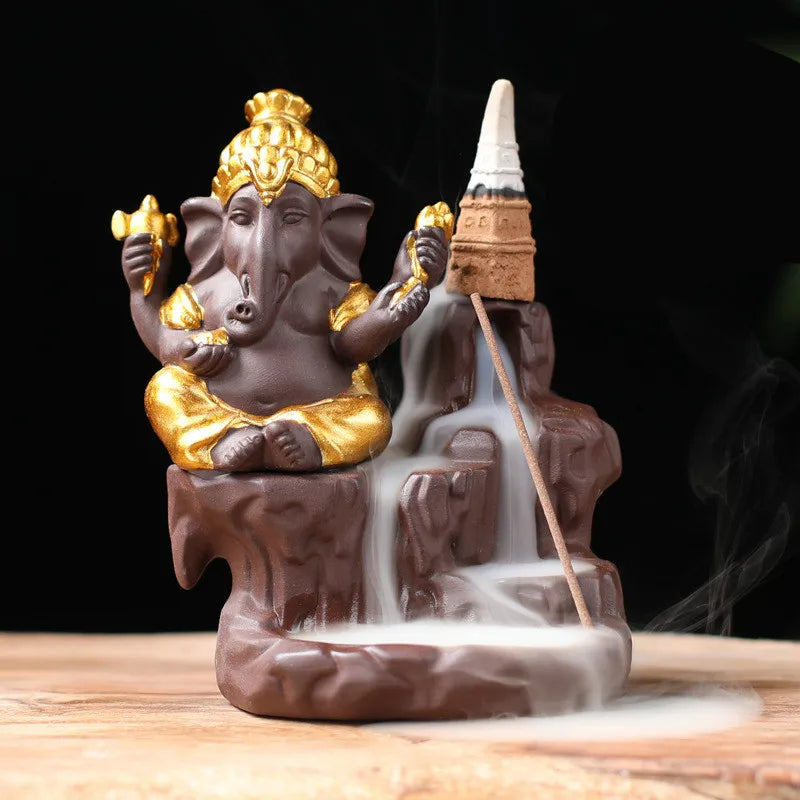 Spiritual Abacus Ganesha Backflow Incense Burner – Ceramic Waterfall Aromatherapy Censer for Zen Decor & Meditation Spaces