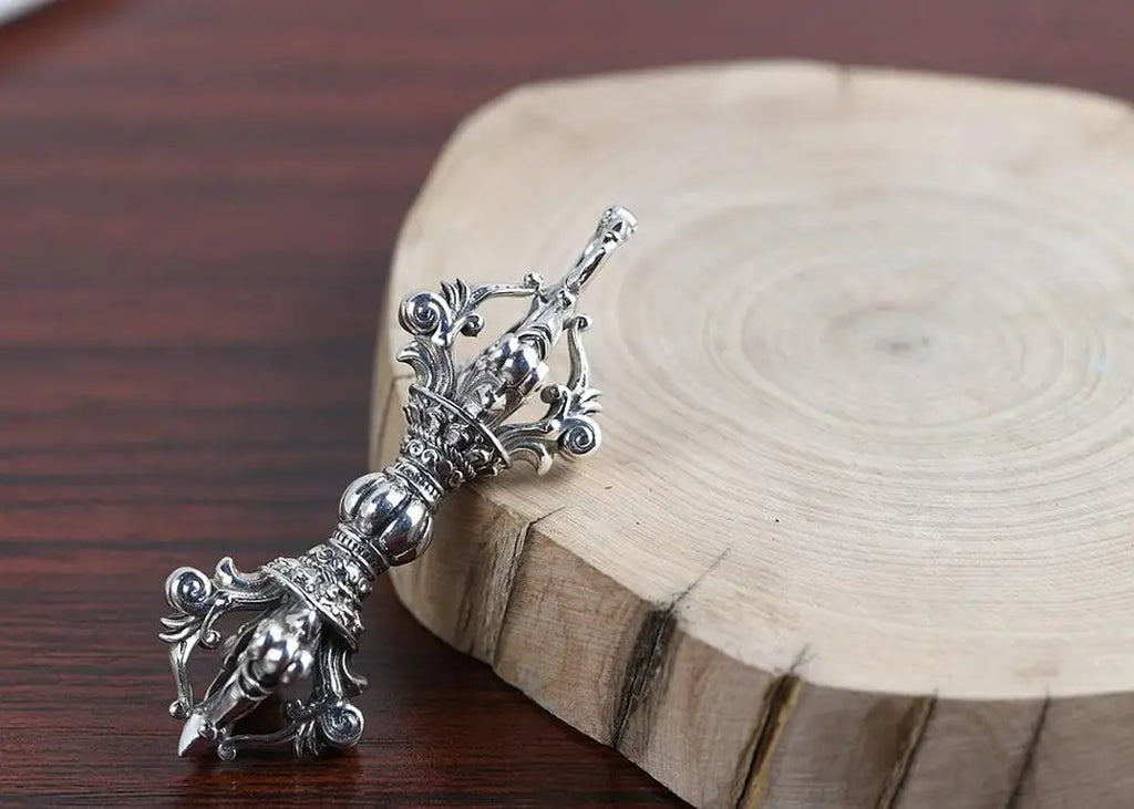 Spiritual Abacus ⚡ 925 Silver Tibetan Dorje Pendant Solid Sterling Vajra Amulet