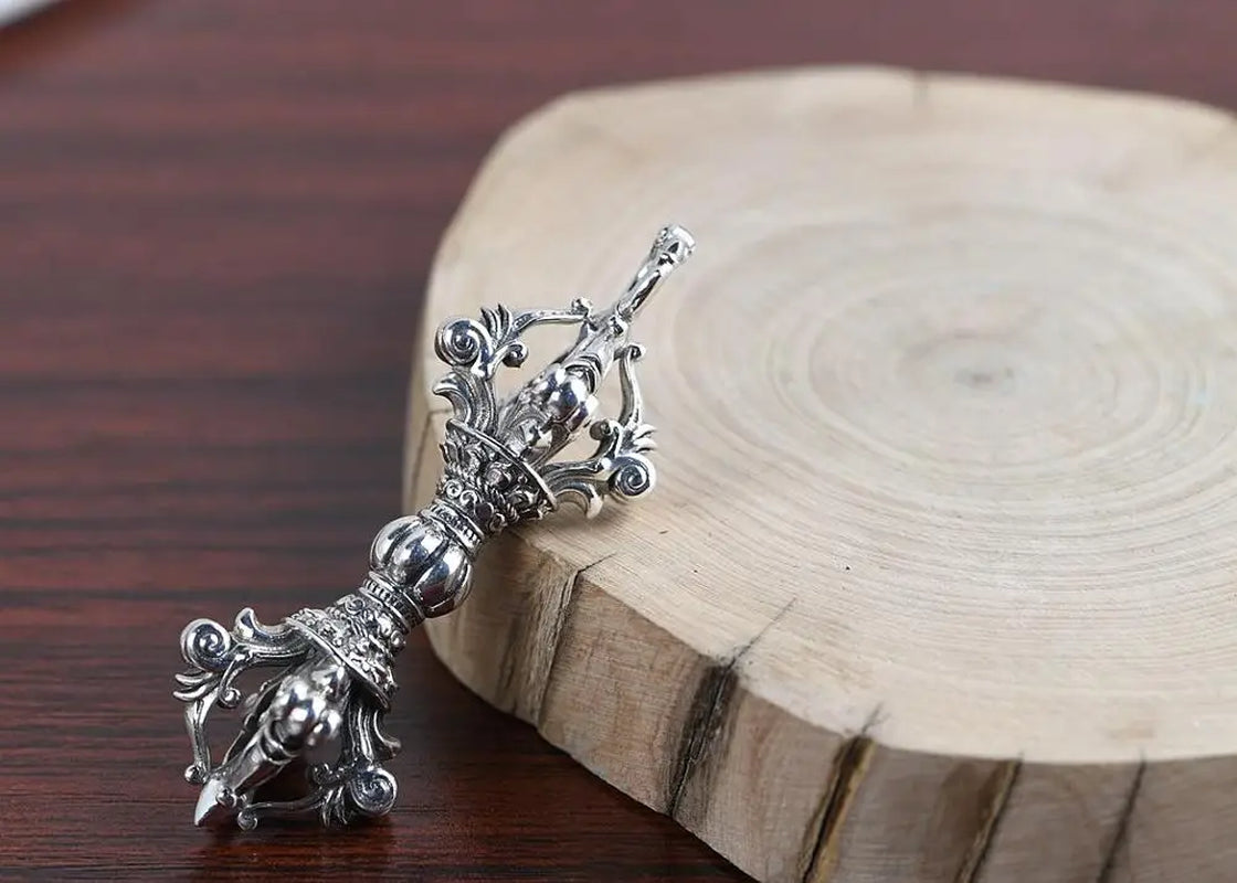 Spiritual Abacus ⚡ 925 Silver Tibetan Dorje Pendant Solid Sterling Vajra Amulet