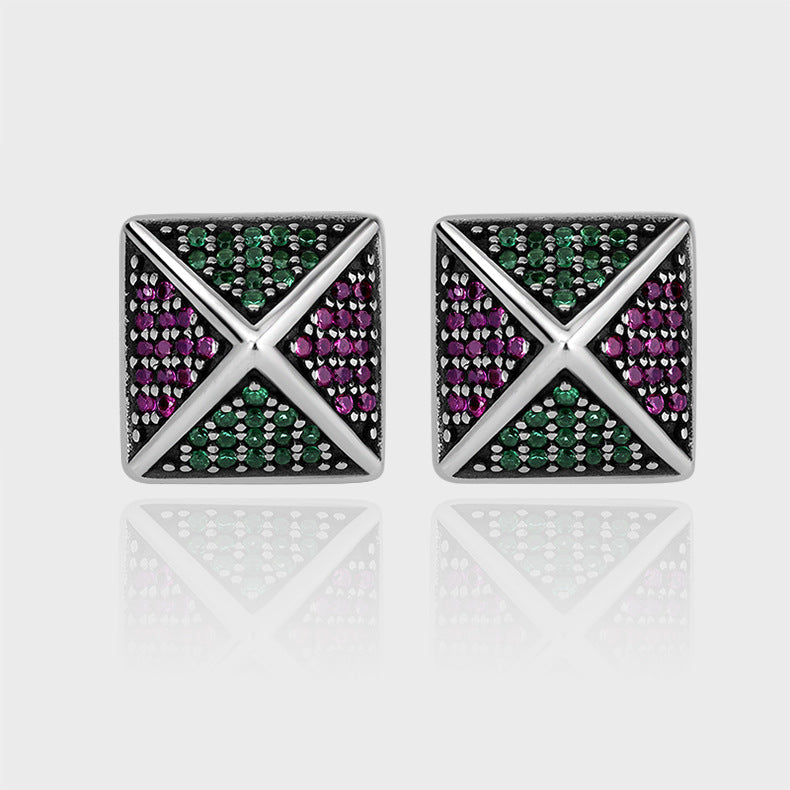 Spiritual Abacus 925 Sterling Silver Pyramid Earrings with Colorful Zirconia
