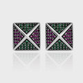 Spiritual Abacus 925 Sterling Silver Pyramid Earrings with Colorful Zirconia