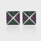 Spiritual Abacus 925 Sterling Silver Pyramid Earrings with Colorful Zirconia