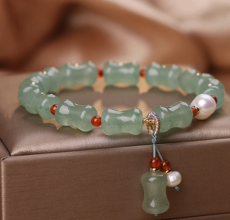 Spiritual Abacus Green Mori Style Natural Green Aventurine Bamboo Jade Bracelet
