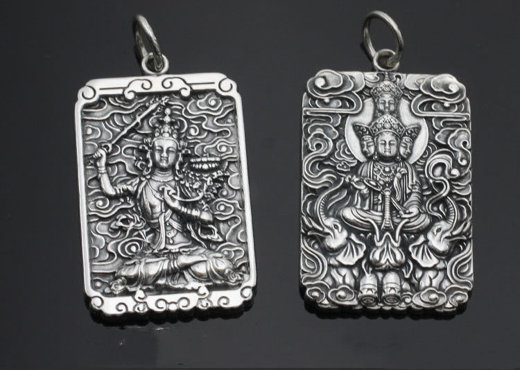 Spiritual Abacus Retro Thai Silver Square Natal Buddha Pendant