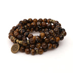 Spiritual Abacus Tiger Eye 108 Mala Beads – Chakra Healing Bracelet or Necklace with OM, Buddha & Lotus Charms