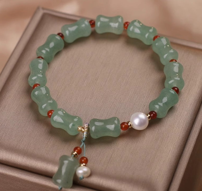 Spiritual Abacus Green Mori Style Natural Green Aventurine Bamboo Jade Bracelet