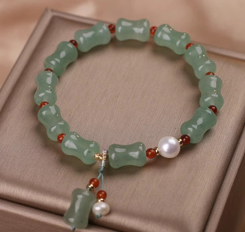 Spiritual Abacus Green Mori Style Natural Green Aventurine Bamboo Jade Bracelet