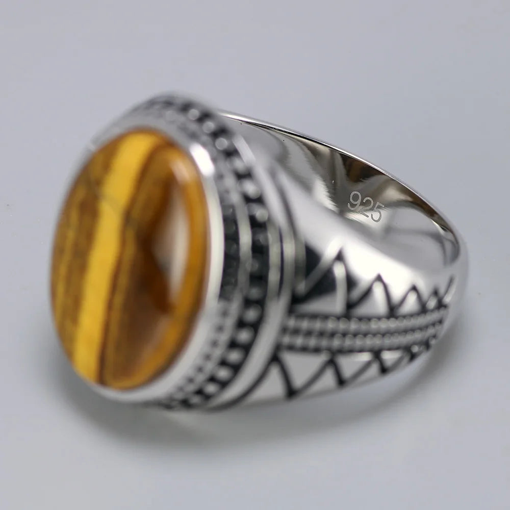 🐅 Spiritual Abacus 925 Sterling Silver Turkish Tiger Eye Ring – Solid Men’s Vintage S925 Jewelry