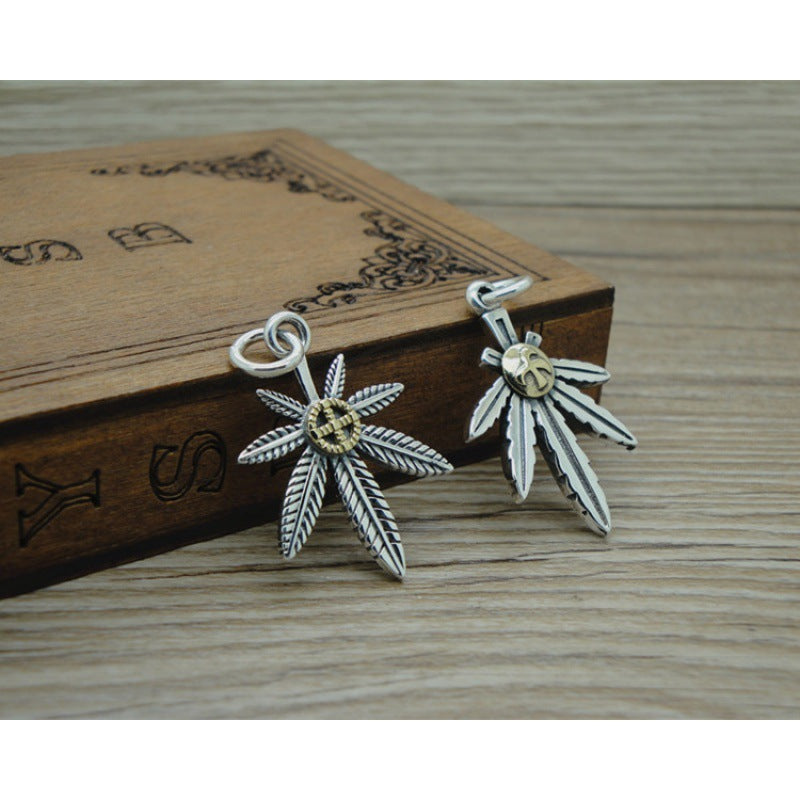 Spiritual Abacus 925 Sterling Silver Thai Silver Gold-Dotted Feather Pendant