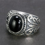 🔥 Spiritual Abacus 925 Sterling Silver Vintage Garnet Ring – Men's Natural Stone Flower Engraved Statement Jewelry