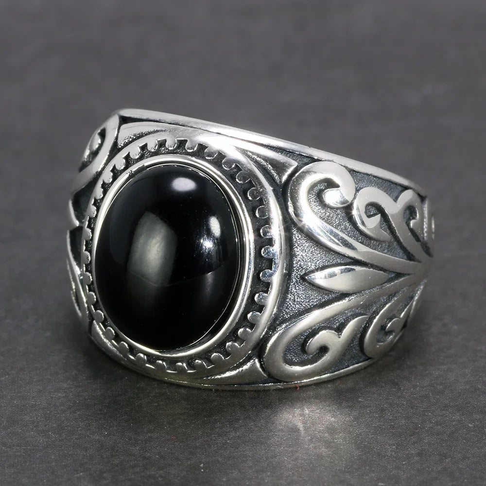 🔥 Spiritual Abacus 925 Sterling Silver Vintage Garnet Ring – Men's Natural Stone Flower Engraved Statement Jewelry
