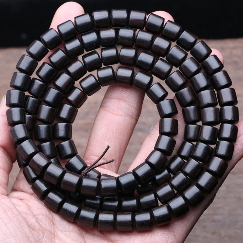 Spiritual Abacus Natural Ebony 108 Mala Beads – Tibetan Six-Character Mantra Turning Wheel Rosary Necklace