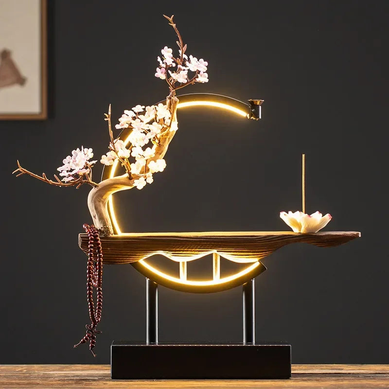 Spiritual Abacus LED Lotus Girl Backflow Incense Burner – USB Ceramic Circle Design with Stick & Cone Holder for Home & Office