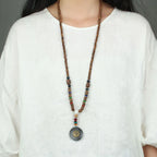 Spiritual Abacus Tibetan Wooden Mala Necklace – Six-Character Mantra Prayer Wheel Pendant for Men & Women