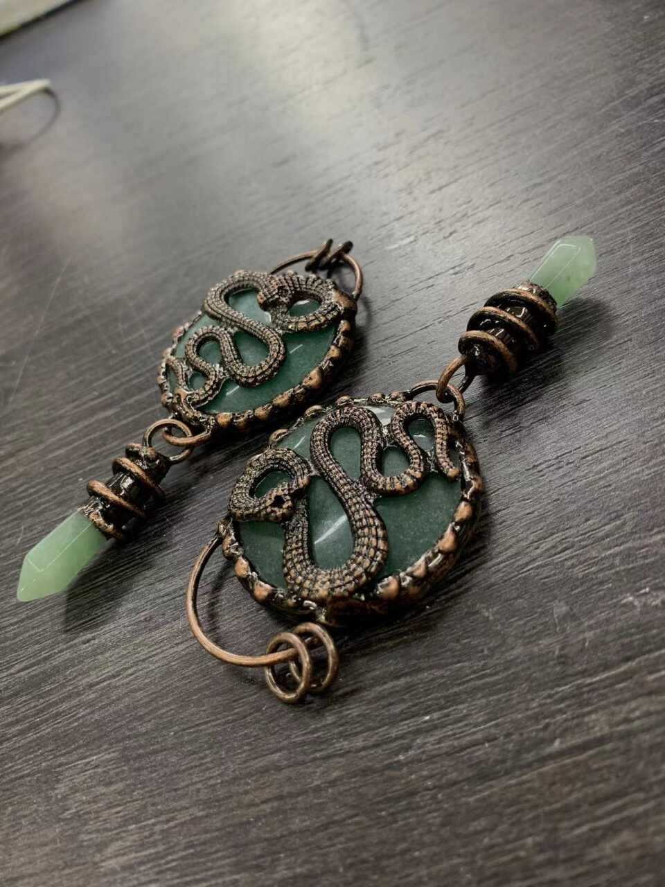 Spiritual Abacus Natural Crystal Vintage Green Aventurine Dragon Snake Pendant