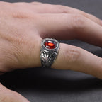 🔥 Spiritual Abacus 925 Sterling Silver Vintage Garnet Ring – Men's Natural Stone Flower Engraved Statement Jewelry