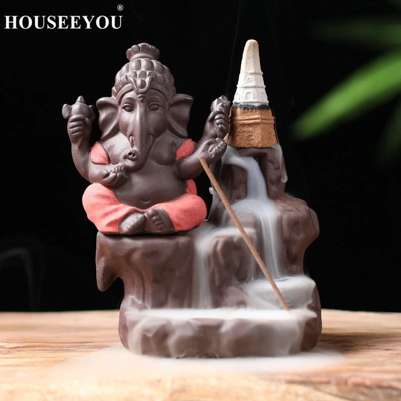 Spiritual Abacus Ganesha Backflow Incense Burner – Ceramic Waterfall Aromatherapy Censer for Zen Decor & Meditation Spaces