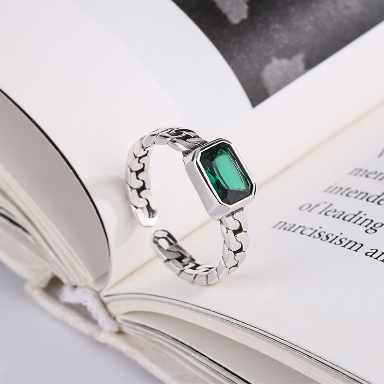 Spiritual Abacus 925 Sterling Silver Green Square Zircon Ring for Women
